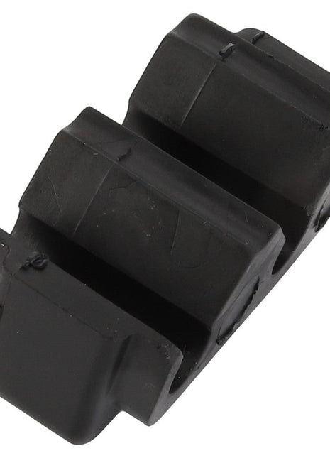 Introducing the AGCO | Clamp - Acw0248110, a black plastic clamp block with two parallel slots designed to hold objects securely, from the renowned brand AGCO.