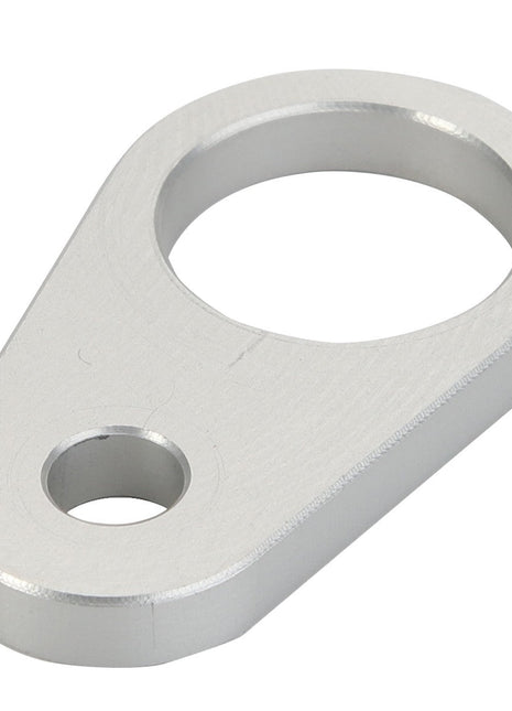 The AGCO | Spacer - Acx2416030 by AGCO is a metallic, oval-shaped bracket featuring both a large circular hole and a smaller circular hole at one end. No additional product description information is available.