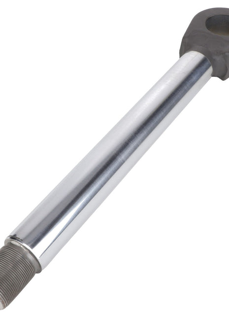 The AGCO Cylinder Rod - F411860030050, branded by AGCO, is a metal rod featuring a threaded end and a loop on the opposite end, commonly utilized in mechanical and industrial applications.