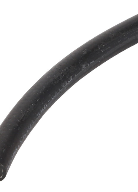 The showcased item is the AGCO Hose - Acw198602A, featuring a black, curved, flexible design with a textured surface and faint markings. No current information is available.