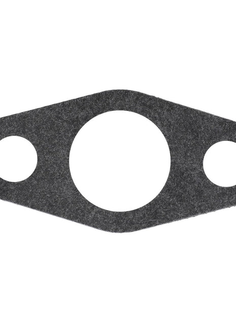 The AGCO Gasket - V836128392 is an oval-shaped gasket featuring three meticulously crafted holes of varying sizes.