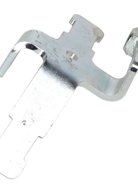 A silver metal bracket, named the AGCO Holder - Acp0583460, featuring a protruding arm on one side and a flat, elongated base with a latch mechanism on the other end. No current product description available from AGCO.