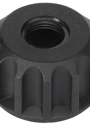 The AGCO | COIL NUT - AG122785 features a black threaded plastic knob with scalloped edges and a hollow center.