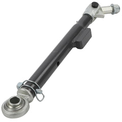 Introducing the AGCO | Stabiliser - Acw174640A, a hydraulic actuator designed for mechanical systems. Featuring a black cylindrical body with a large pivot attachment on one end and a smaller connection fitting on the other, this actuator reflects AGCO's commitment to precision engineering and robust design.