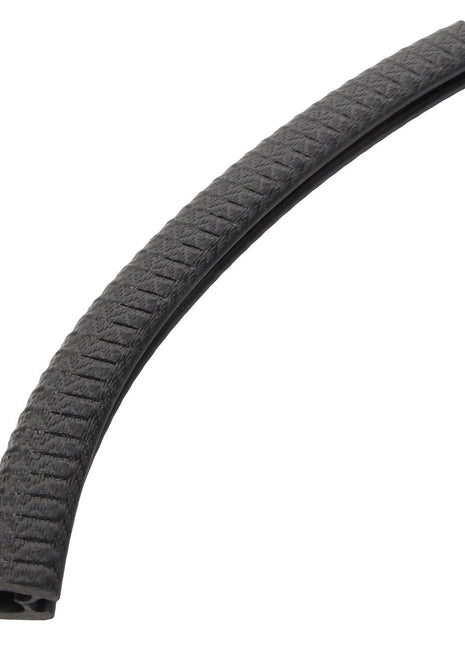 The AGCO Rubber Profile - Acw0696250, a black textured curved component featuring a hollow inner side, may be used as part of a gasket or sealing strip. Further product description information is currently unavailable.