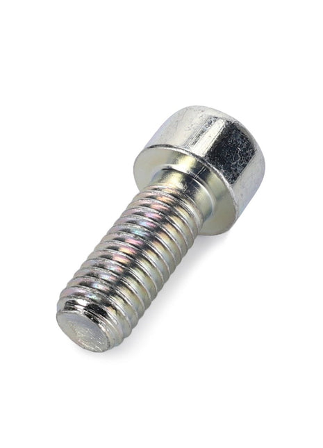 Close-up of the AGCO | Hex Socket Screw - La14306321, featuring a partially threaded shank and a gleaming metal finish, presented elegantly against a pristine white background.
