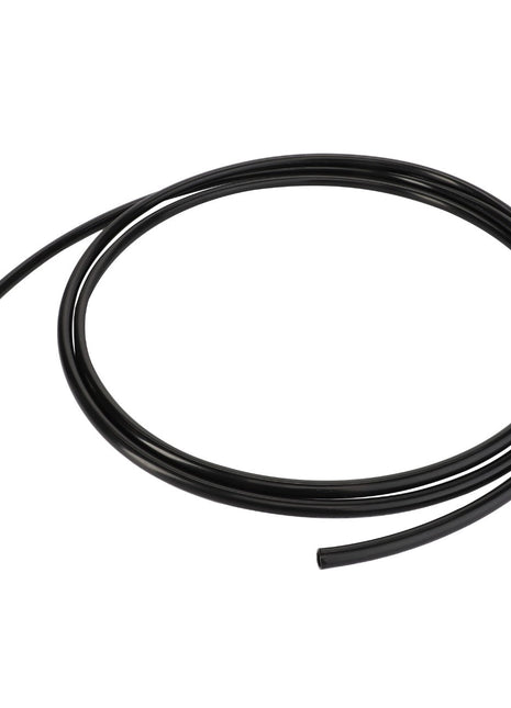 A coiled black plastic tube, the AGCO | Air Tube - Acw7581790 by brand AGCO, lies flat against a white background; currently, no product description information is available.