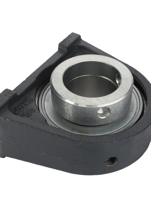 An AGCO Bearing Carrier - D41716600, designed for machine efficiency, housed within a triangular, black, industrial mounting bracket.