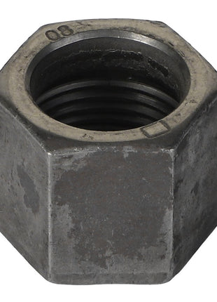 A close-up image of the AGCO | COMPRESSION NUT - CH6V-8554, showing a rusty, hexagonal metal nut with threading visible inside.