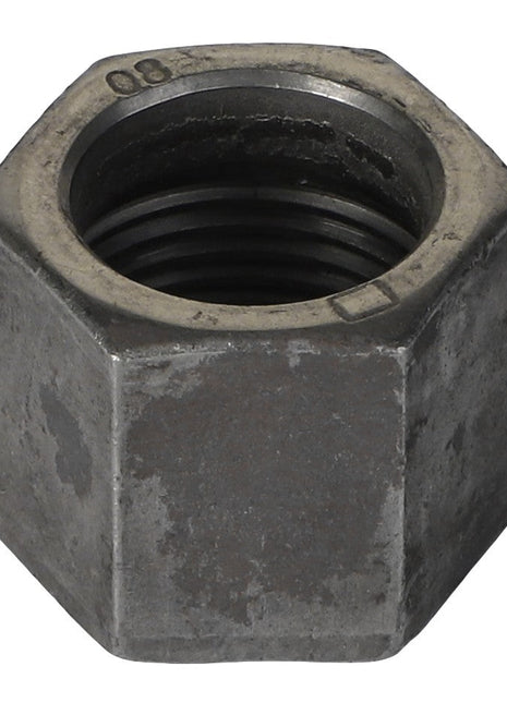 A close-up image of the AGCO | COMPRESSION NUT - CH6V-8554, showing a rusty, hexagonal metal nut with threading visible inside.