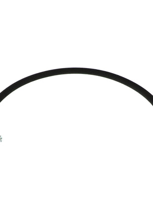 The AGCO | HYDRAULIC HOSE - AL9032381, a flexible black hose designed for automotive or industrial use, is equipped with metal fittings on both ends. The left end features a right-angle fitting. No current product description information is available from AGCO.