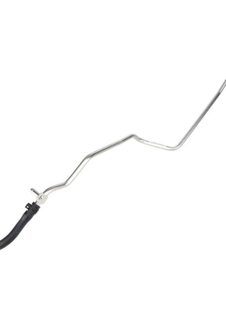 The AGCO | Tube - Acw031344A by AGCO is a metal automotive hose featuring a black rubber-coated section and metallic connectors at both ends. No current product description information is available.