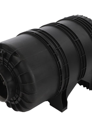 The AGCO Engine Air Filter - Acw0543940 is a large black plastic cylindrical filter with ribbed sides, designed for industrial or automotive use, ensuring engine protection and high filtration efficiency.