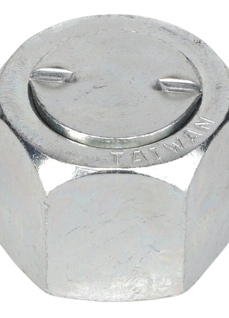 Close-up image of AGCO | CAP - AG519382, a hexagonal zinc-plated castle nut featuring a slotted top and the word "TAIWAN" engraved on the side by the brand AGCO. No current product description information is available.