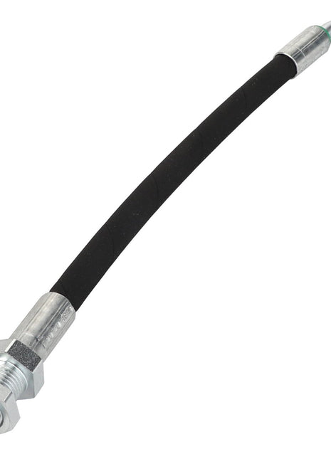 The AGCO Hydr. Hose - Acw069675A is a flexible black hose with metallic hex nuts and threaded fittings at both ends, but no additional product description information is currently available.