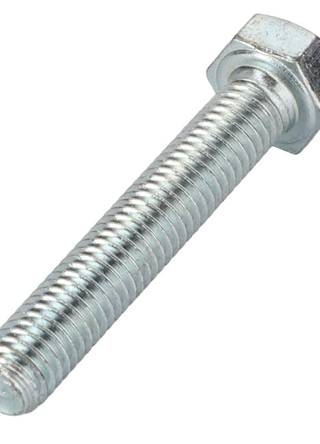 A close-up image of the AGCO | HEXAGONAL HEAD BOLT - 0901-20-31-00, showcasing its intricately detailed metal threaded shank and hexagonal head, though no data is available on its origin.