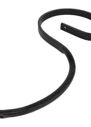 Introducing the AGCO SHANK - EP5133, a sleek, black curved metal hook with a looped end and a discreet hole for mounting.