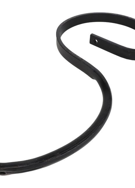 Introducing the AGCO SHANK - EP5133, a sleek, black curved metal hook with a looped end and a discreet hole for mounting.
