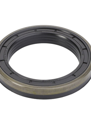 A close-up of the AGCO SHAFT SEAL - F930301020100, a black rubber and metal oil seal ring used in mechanical applications to prevent leakage of lubricants. No current product description information is available.