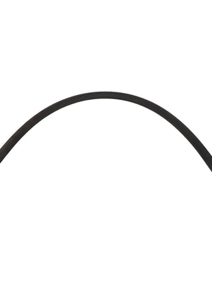 The AGCO | HOSE - AL9032602, a flexible black rubber hose, features metallic connectors on both ends—one straight and the other angled.