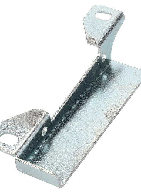 The AGCO | Bracket - Acp0333120 is a metallic L-shaped bracket from AGCO, featuring two mounting holes on each end. It is designed for securing or supporting objects in construction or assembly projects.