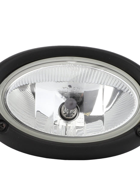 The AGCO | Headlight - D44901009, an oval-shaped automotive headlight with a black plastic housing, reflective interior, and clear front lens, ensures an optimum fit for your vehicle.