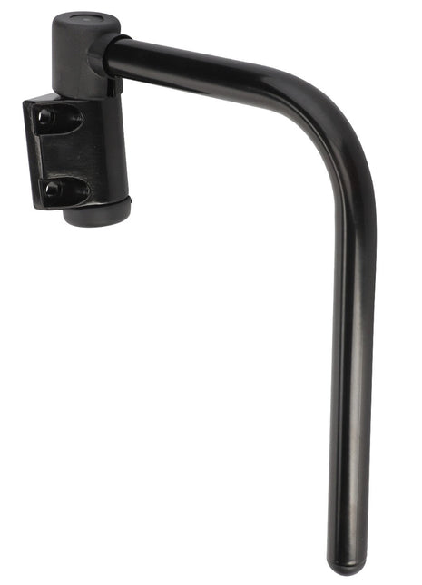 AGCO | LEFT HAND MIRROR ARM ASSY - 0.010.3563.0 by AGCO features a black L-shaped metal arm with a cylindrical mounting bracket on one end and a rounded tip on the other.