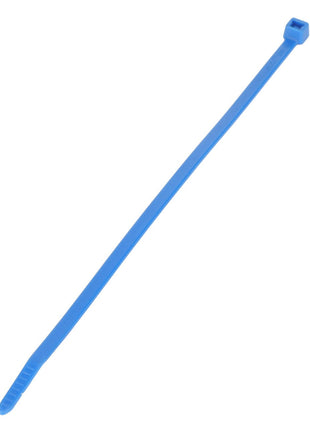 The AGCO | STRAP - AL5022179, a blue plastic zip tie, features a ribbed end and a secure locking mechanism.