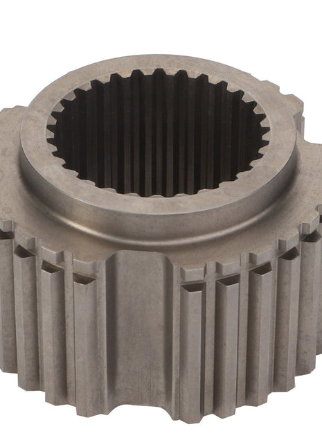 A gray, metallic DISC BRACKET - F743300021550 from AGCO, featuring inner and outer teeth and used in mechanical assemblies, is shown against a plain white background. No current product description information is available for this item.