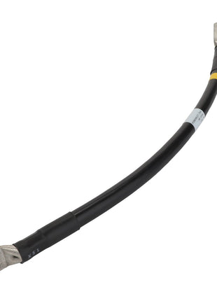 Current Product Description: The AGCO | Negative Cable - Acw355135D by AGCO features a black insulated electrical cable with metal eyelet terminals on both ends. It includes a ring tag and painted markings for easy identification.