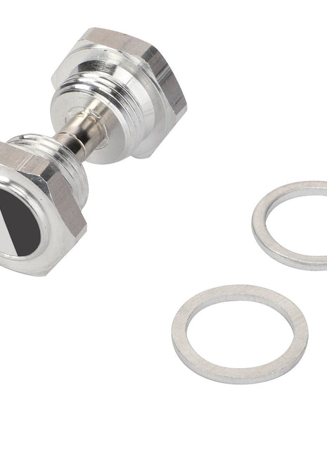 AGCO's Magnetic Plug (La322062500) features a metal hexagonal coupling complete with two washers, expertly engineered for connecting pipes or tubes.
