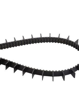 Image of the AGCO Seed Delivery Belt, Precision Planting Speedtube - Acw1441740, a black rubber timing belt with multiple teeth, seamlessly forming an elongated loop on a stark white background.