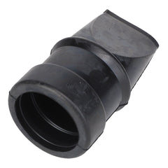 A black rubber coupling with a corrugated texture and an angled end, perfect for use in Massey Ferguson MF machinery, known as the AGCO Dust Discharge Valve - 716200090100.