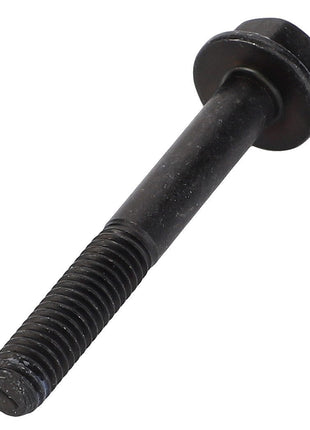 The AGCO Slotted Hex Flange Head Screw - Acw2920460 is a black hex flange bolt featuring a threaded bottom and a smooth top section. It is designed for fastening in various machinery and applications, providing durable, reliable connections and optimal performance in numerous mechanical setups.