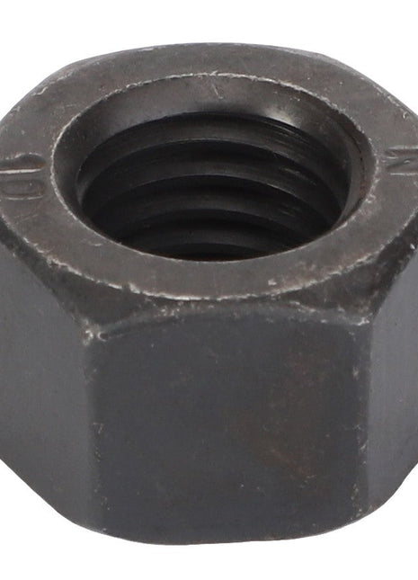 A close-up image of a metal hex nut with internal threading, specifically the AGCO | NUT - F712301020110 by AGCO, commonly used in conjunction with bolts for fastening purposes. No current product description information available.
