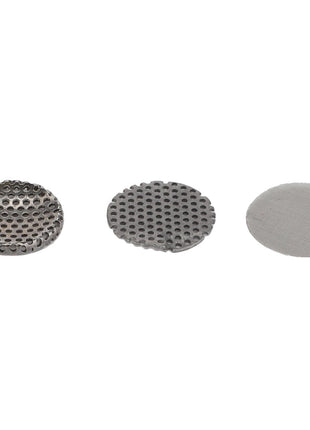 Three AGCO hydraulic filter strainers (Acp0251930) with different mesh patterns arranged in a row on a white background.