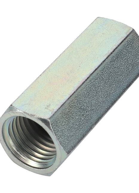 No current product description is available, but here's a close-up image of the AGCO Intermediate Piece - F291100100110, showcasing its threaded interior and metallic exterior.