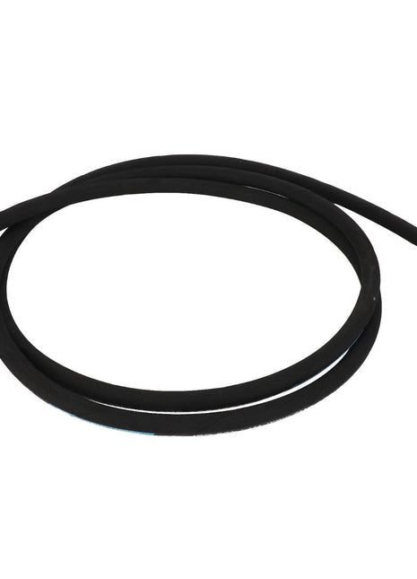 The AGCO Hydraulic Hose - Fel151820 is a black hose featuring metal fittings on each end, coiled into a loose loop.