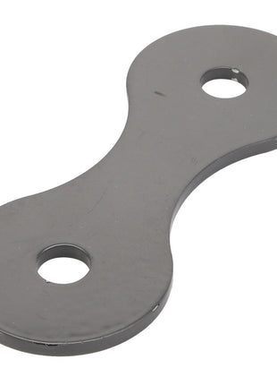 A flat, gray, double-hole metal connecting plate with an elongated, symmetrical shape, known as the AGCO Spacer - Acw1956010 by AGCO.