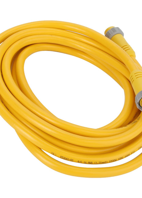 The AGCO | CABLE - AG519089 is a coiled yellow electrical cable with gray connectors on each end, featuring four pin points. No current product description information is available.