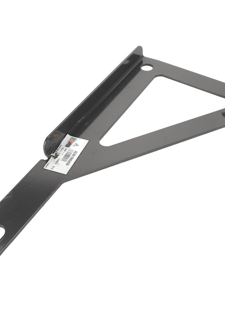 The AGCO Left Hand Bracket - Acw1995030 is a triangular metal bracket with an elongated arm and a screw attachment point, featuring a white label with barcodes. No current product description information is available.