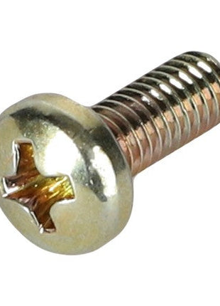 Introducing the AGCO Pan Head Screw - 3008179X1: a precision fastening solution featuring a metal Phillips head with a flat, slotted drive and a short threaded shaft, designed for meticulous applications.