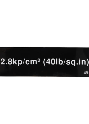 A black label displaying "2.8 kp/cm² (40 lb/sq.in)" and the number "49100198", corresponding to the product AGCO | DECAL - D49100198 by AGCO. No further product description is available.