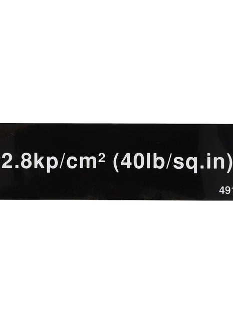 A black label displaying "2.8 kp/cm² (40 lb/sq.in)" and the number "49100198", corresponding to the product AGCO | DECAL - D49100198 by AGCO. No further product description is available.
