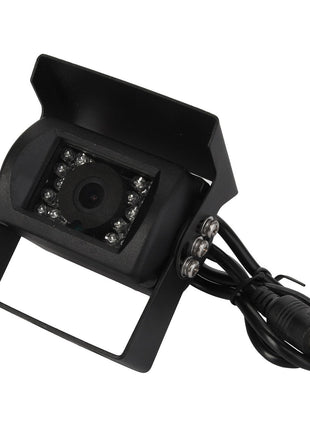 The AGCO | CAMERA - ACY1581140 by AGCO is a black wired security camera equipped with infrared LEDs and an attached cable, offering reliable surveillance. The current product description information is unavailable; please check for additional features or updates.