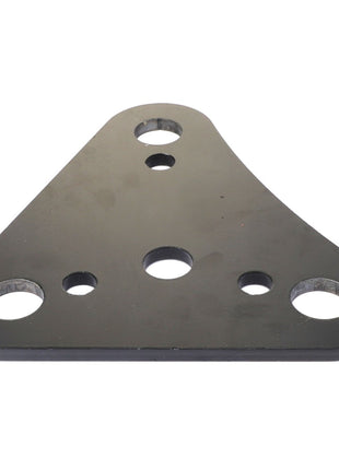 The AGCO | LINK - AL5214122 by AGCO is a sleek, black triangular metal plate featuring five circular holes of varying sizes, evenly spaced across its surface.