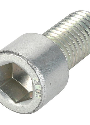The AGCO Hex Socket Head Capscrew - 3009299X1 is a silver cap screw featuring a threaded body and a smooth, cylindrical head, specifically designed for use with an Allen wrench.