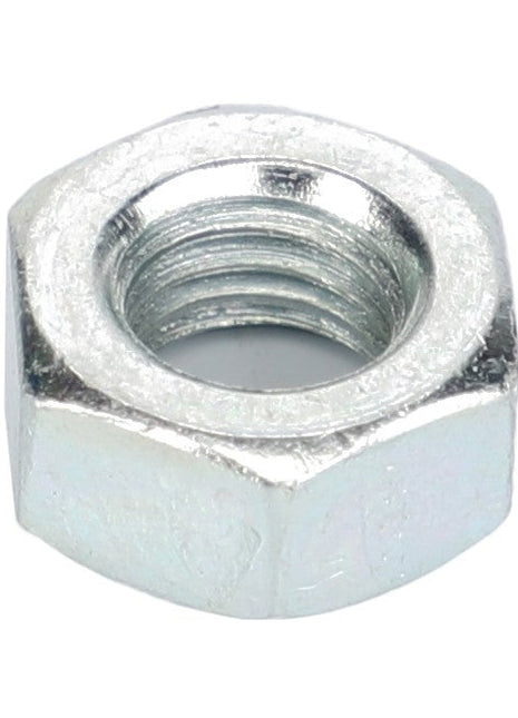 A close-up image of a metallic hexagonal nut with internal threading, typically used to fasten bolts. The silver-colored steel nut is identified as AGCO | Nut - La16100811 by the brand AGCO.