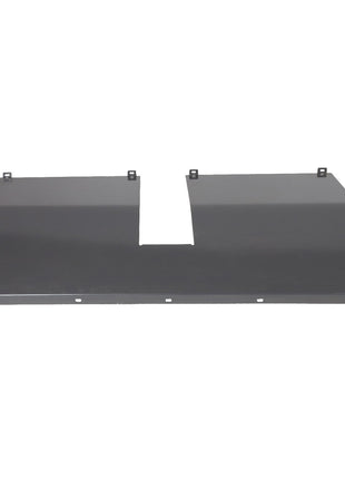 The AGCO WEARPLATE - D28285078 is a flat, dark gray metal panel featuring a center cutout and mounting brackets on top. Please note that no additional product description information is currently available for further details.