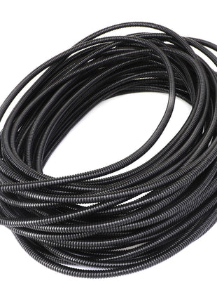 A coiled bundle of black corrugated tubing is displayed on a white background. Product Name: AGCO | Safety Valve Device - F530200050780, Brand Name: AGCO. No current product description available.